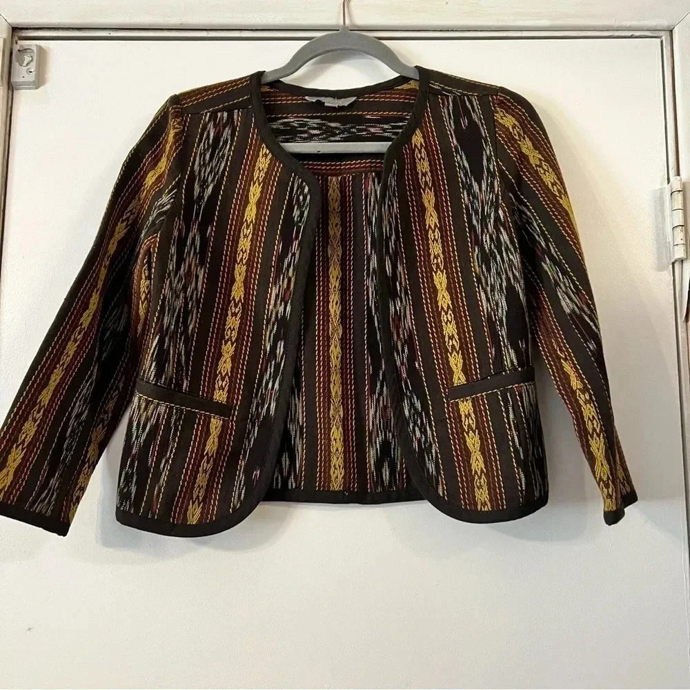 Rubbish Embroidered Tribal Bolero Jacket Open Front Blazer Boho Small